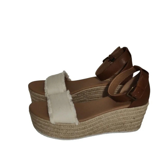 Brash Brown Cream Wedge Platform Heels Sandals Espadrille Women Size 8.5 Fringe - Picture 2 of 8